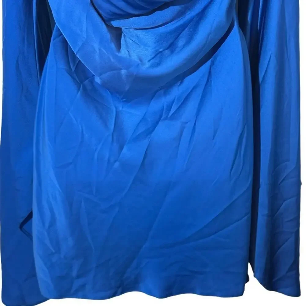 Asos Low Strappy Back Long Flare Sleeve Mini Blue Party cocktail Evening Dress 8